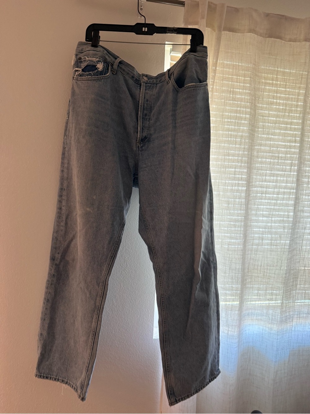 Agolde Men's Straight Light Blue Distressed Jeans